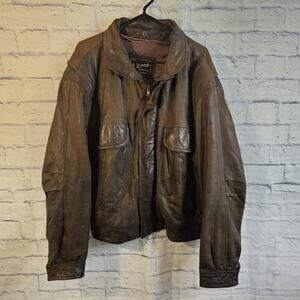Vintage Reed Sportswear Men's 46 Brown 100% Genuine Leather Bomber Jacket
